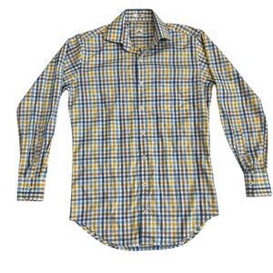 Peter Millar Blue Yellow Plaid Button Down Shirt Men’s Small 100% Cotton